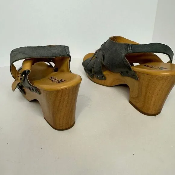 Korks Berengo Wood Heel Sandals Blue Leather | Women Size 10 - Picture 12 of 14